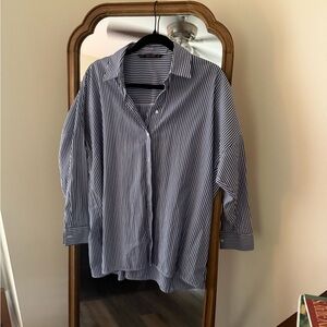 Zara Navy Striped Oversized Button Down